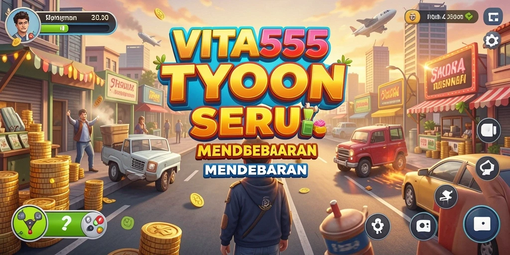 Screenshot gameplay VITA555 yang menunjukkan manajemen bisnis yang intens.
